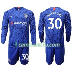 Camisolas de Futebol Chelsea David Luiz 30 Criança Equipamento Principal 2019/20 Manga Comprida